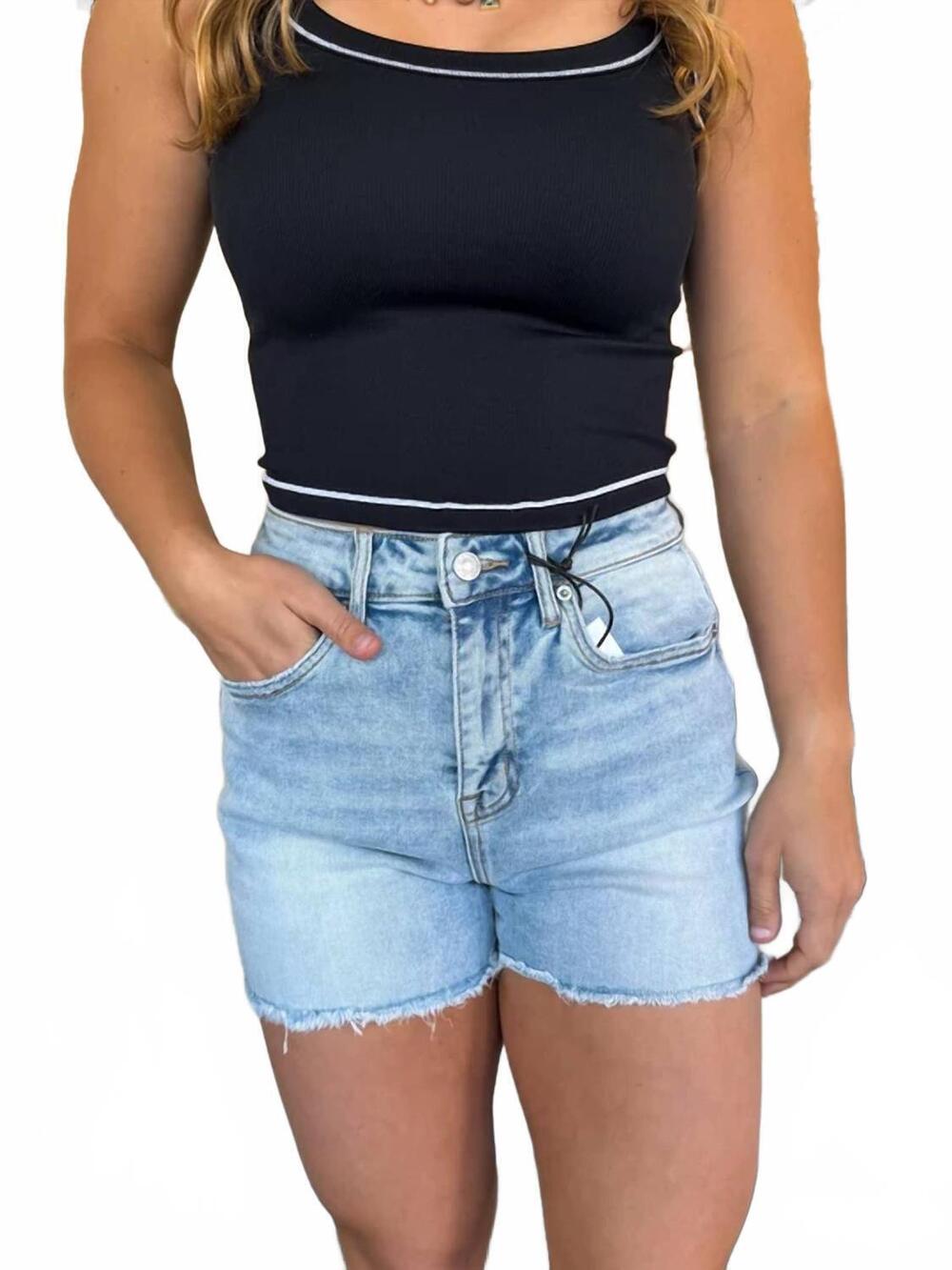 NEW MICA DENIM frayed hem super high shorts in blue